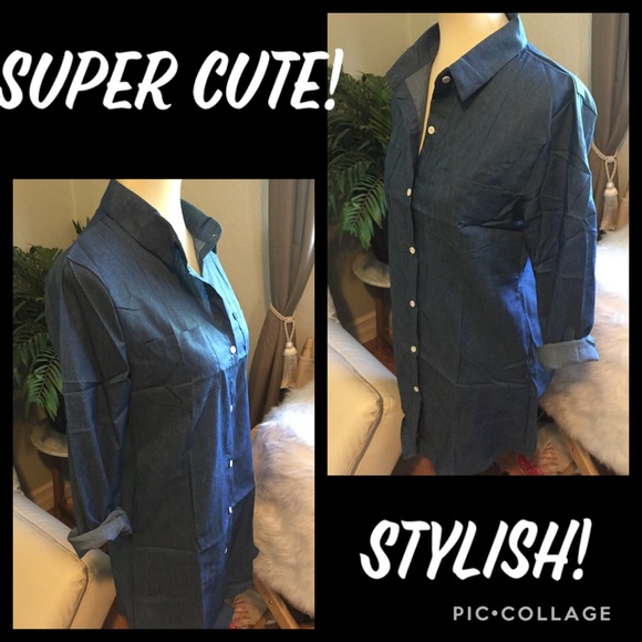 Stylish! Denim Style Shirt Dress - Picture 4 of 8